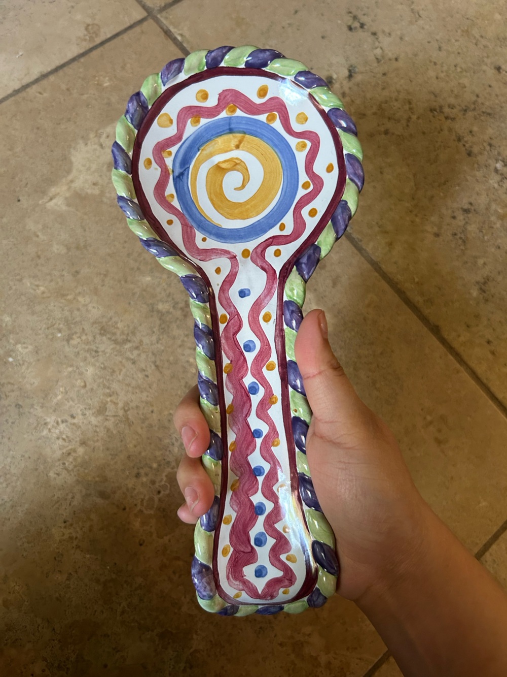 MACKENZIE CHILDS PICCADILLY Ceramic Art Pottery Hand Painted Spoon Rest Holder